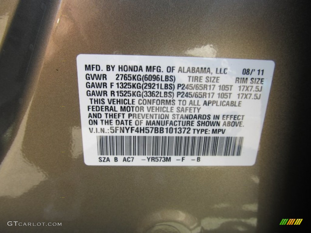 2011 Pilot Color Code YR573M for Mocha Metallic Photo #53067067