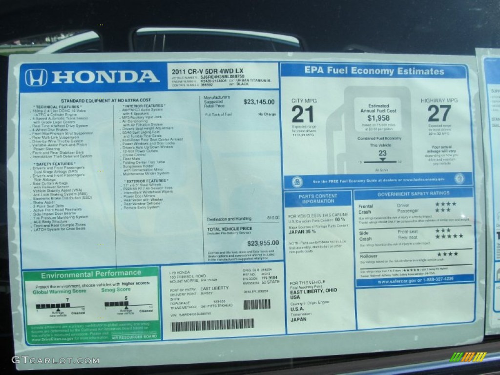 2011 Honda CR-V LX 4WD Window Sticker Photo #53067622
