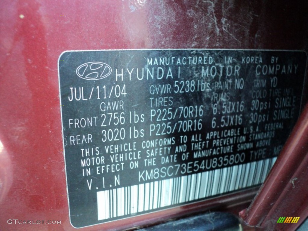 2004 Santa Fe Color Code NQ for Merlot Red Photo #53072434