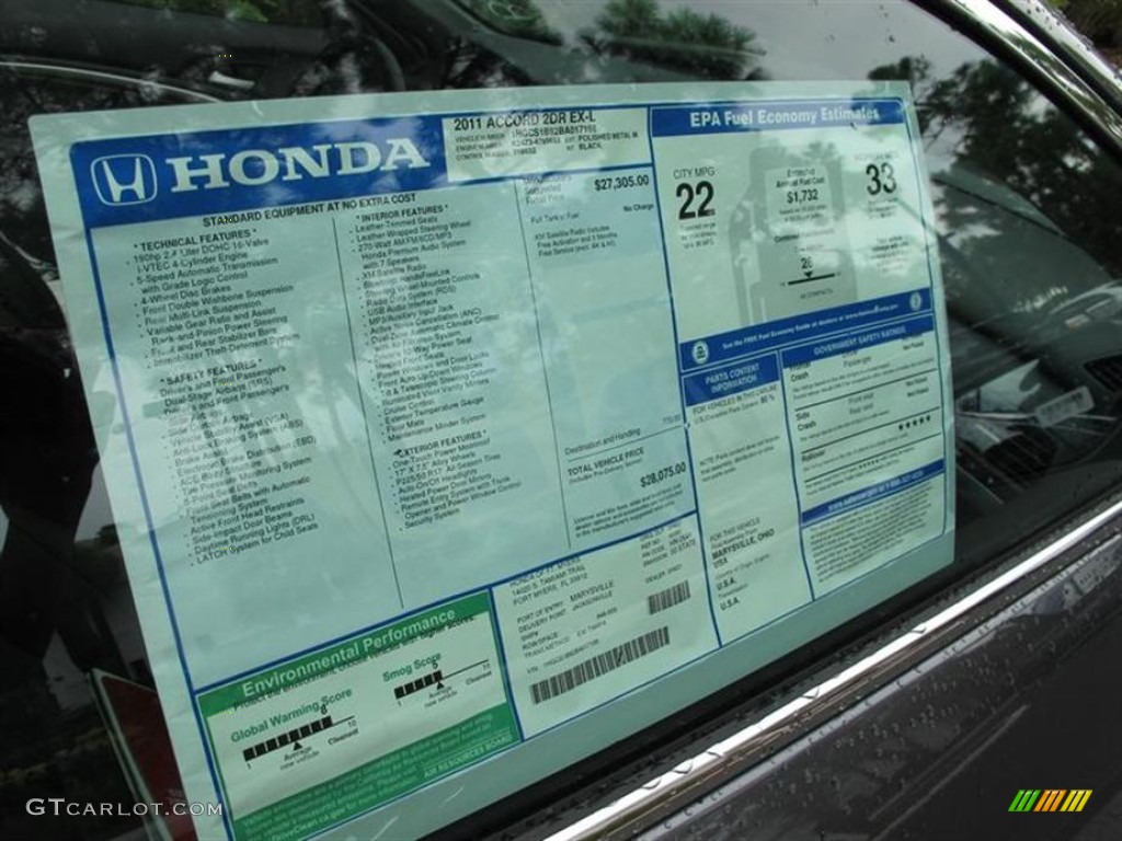 2011 Honda Accord EX-L Coupe Window Sticker Photo #53077903