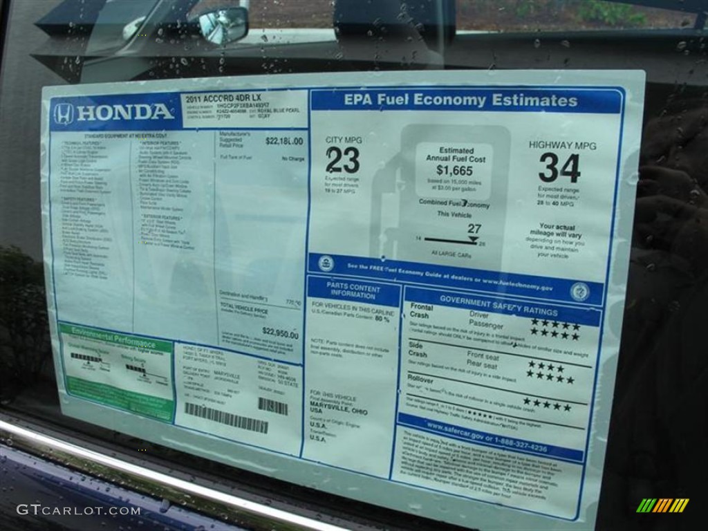 2011 Honda Accord LX Sedan Window Sticker Photos