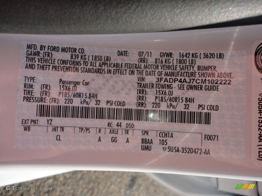 2012 Fiesta Color Code YZ for Oxford White Photo #53083399