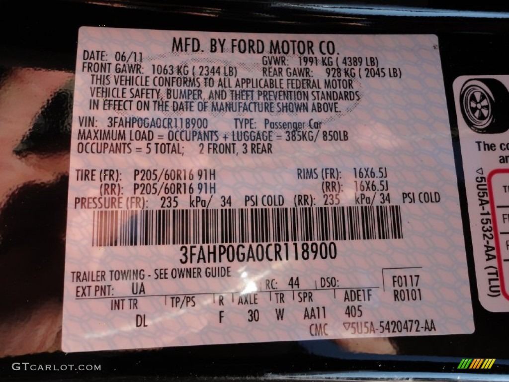 2012 Fusion Color Code UA for Black Photo #53083717