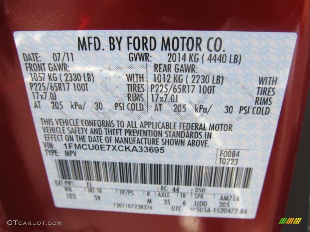 2012 Escape Color Code FL for Toreador Red Metallic Photo #53084972