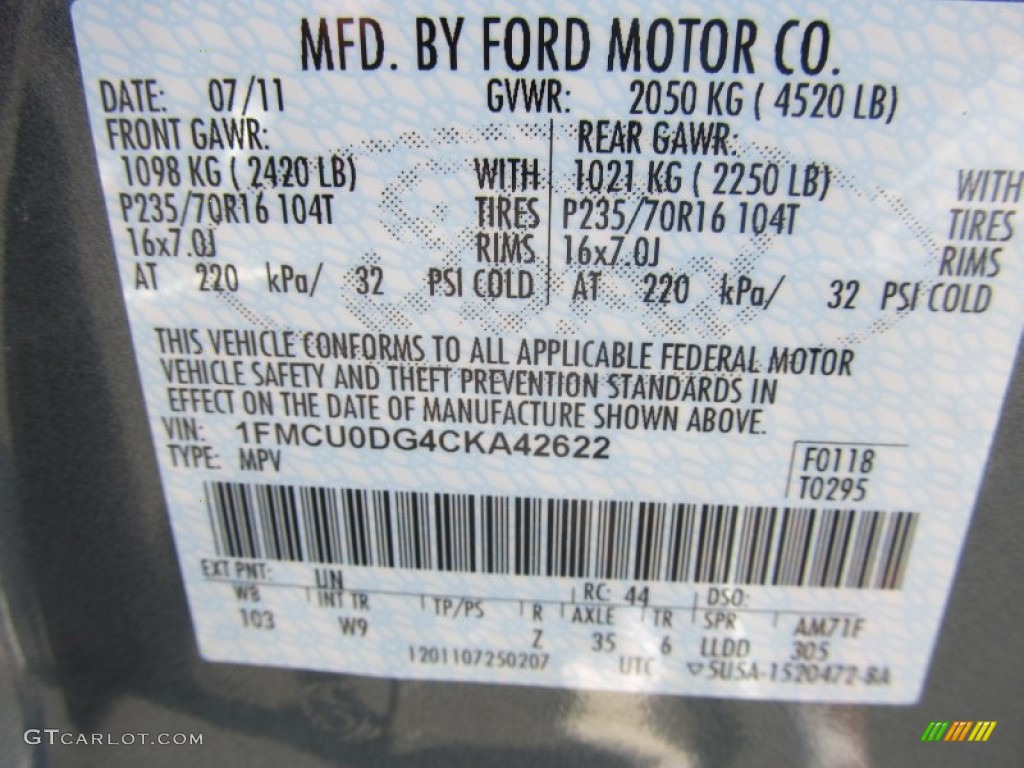 2012 Escape Color Code UN for Steel Blue Metallic Photo #53085191