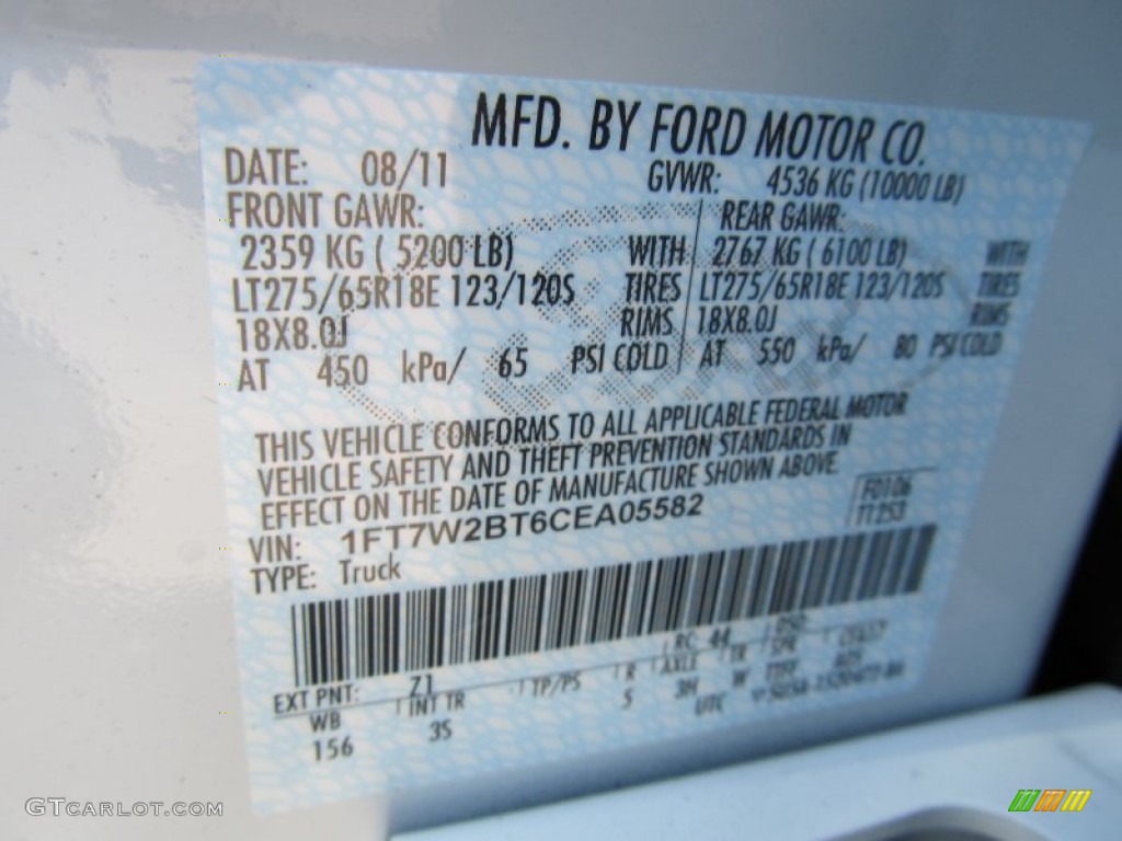 2012 F250 Super Duty Color Code Z1 for Oxford White Photo #53085620