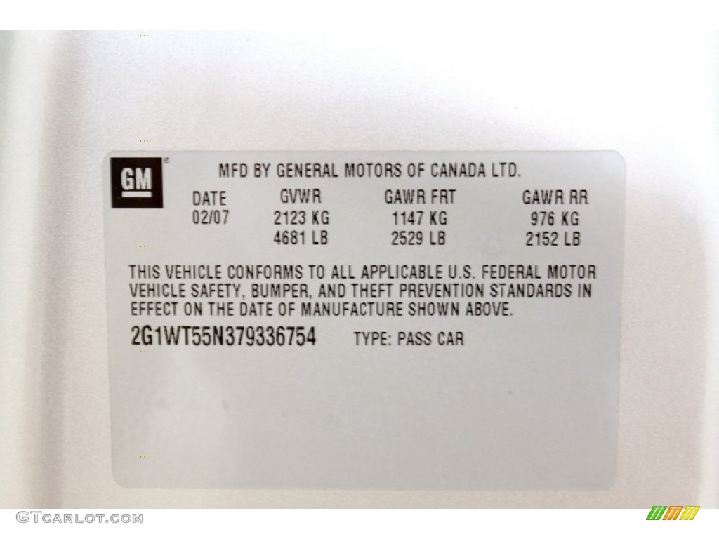 2007 Chevrolet Impala LT Info Tag Photo #53086880