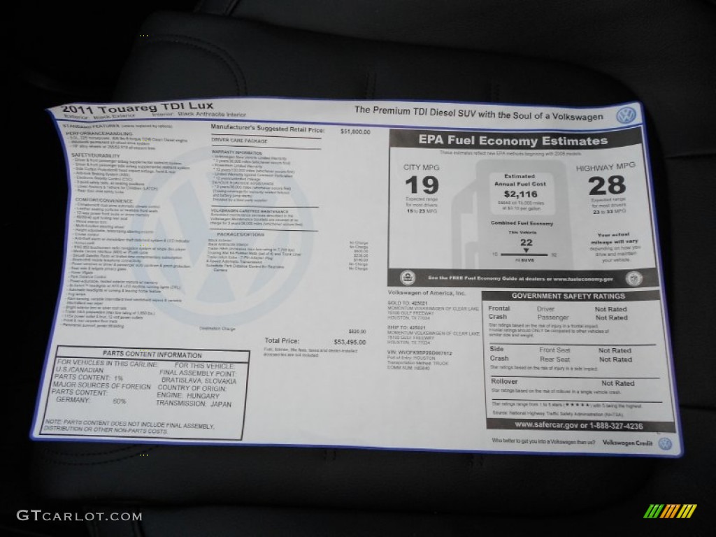 2011 Volkswagen Touareg TDI Lux 4XMotion Window Sticker Photo #53089964