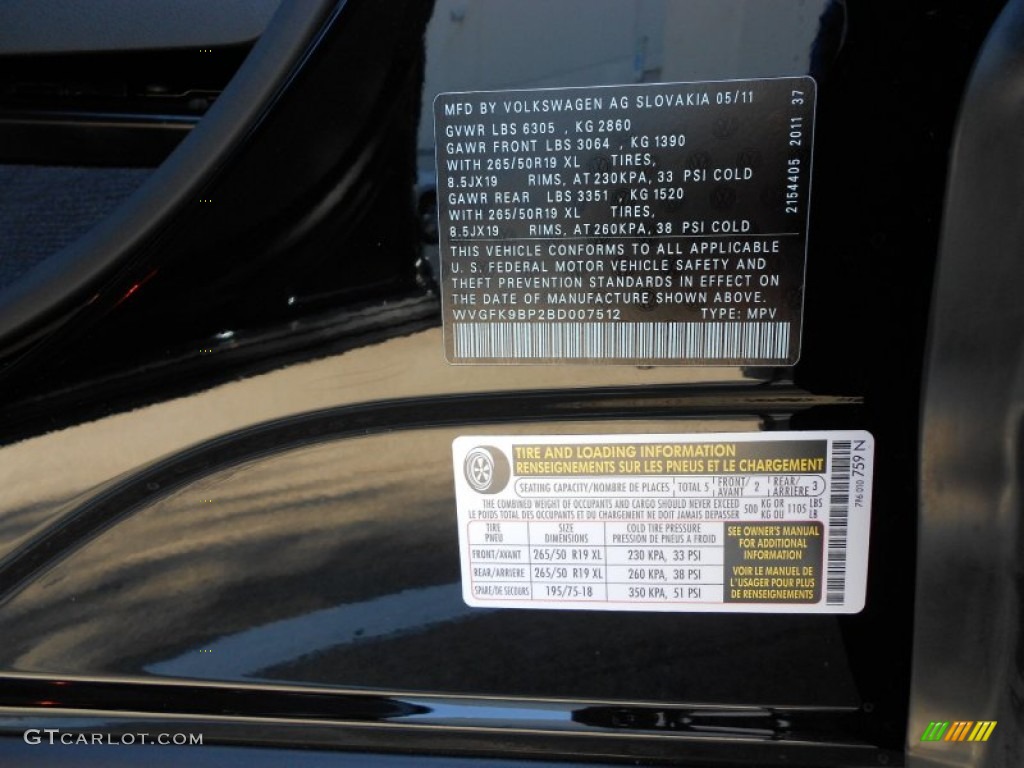 2011 Volkswagen Touareg TDI Lux 4XMotion Info Tag Photo #53089979