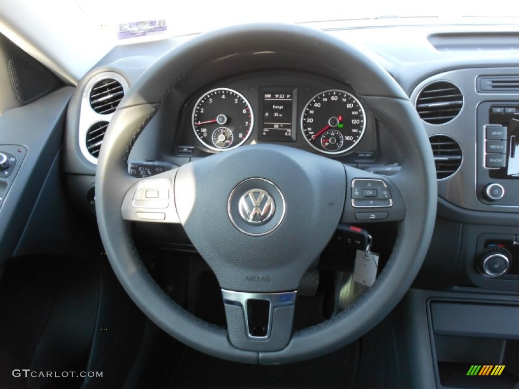 2012 Volkswagen Tiguan SE Black Steering Wheel Photo #53091188