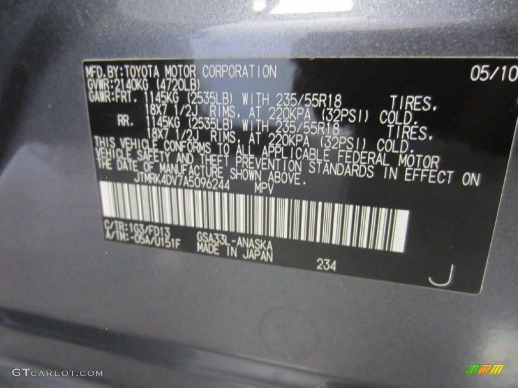 2010 RAV4 Color Code 1G3 for Magnetic Gray Metallic Photo #53093345