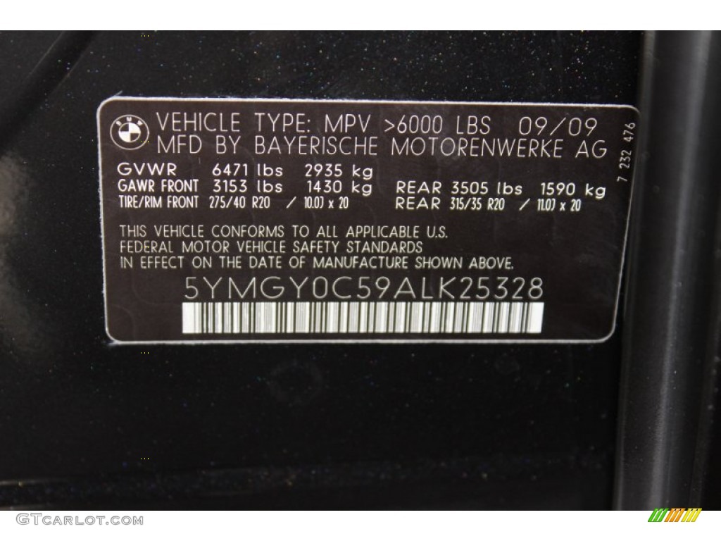 2010 BMW X5 M Standard X5 M Model Info Tag Photo #53094467