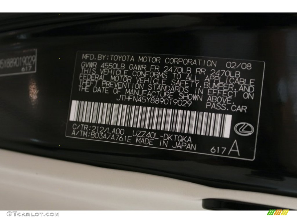 2008 SC Color Code 212 for Obsidian Black Photo #53102171