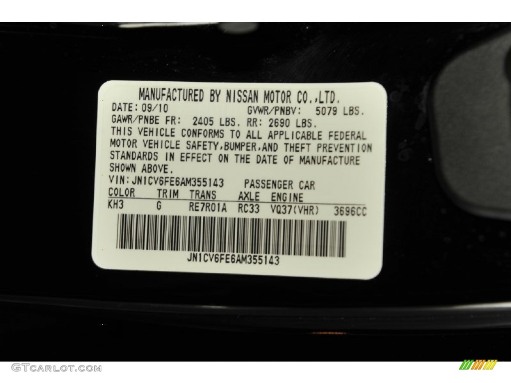 2010 G Color Code KH3 for Obsidian Black Photo #53104532