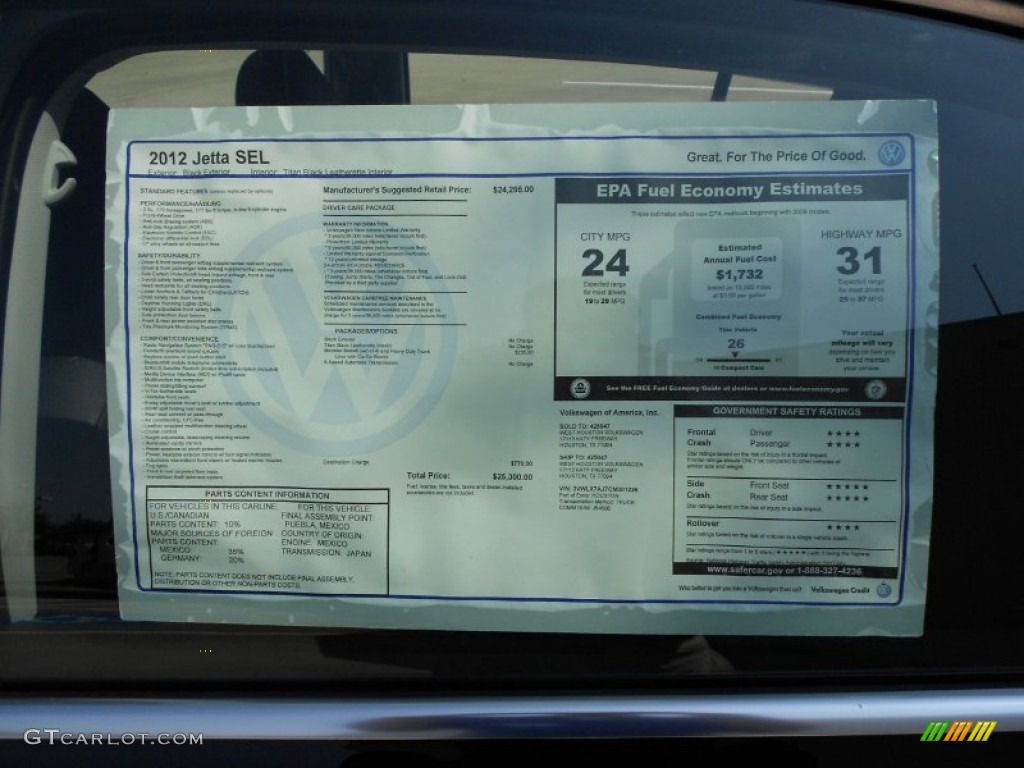 2012 Volkswagen Jetta SEL Sedan Window Sticker Photo #53137640