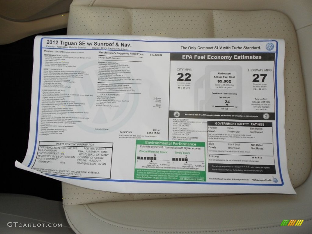 2012 Volkswagen Tiguan SE Window Sticker Photo #53138418