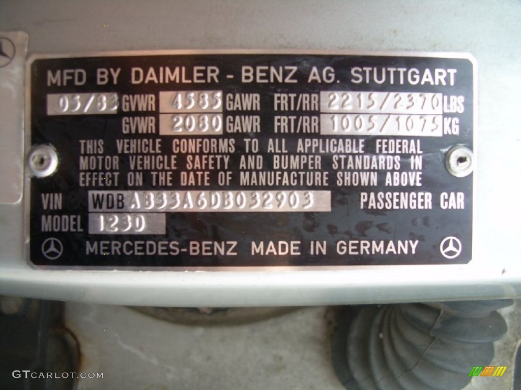 1983 Mercedes-Benz E Class 300 D Sedan Info Tag Photo #53140980