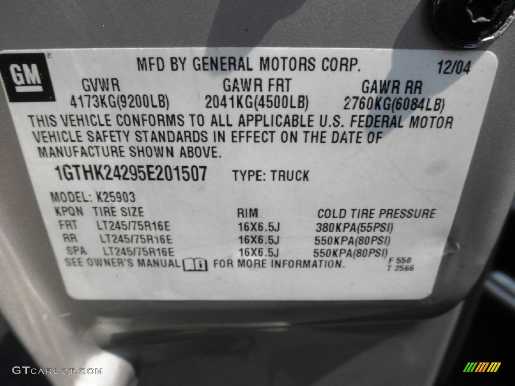 2005 GMC Sierra 2500HD SLE Regular Cab 4x4 Info Tag Photos
