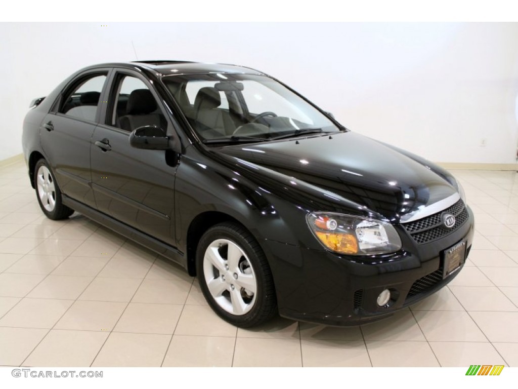 2009 Spectra SX Sedan - Ebony Black / Black photo #1