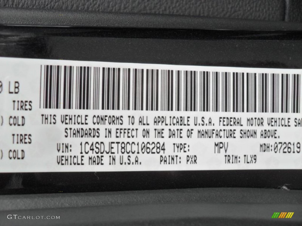 2012 Durango Color Code PXR for Brilliant Black Crystal Pearl Photo #53165282