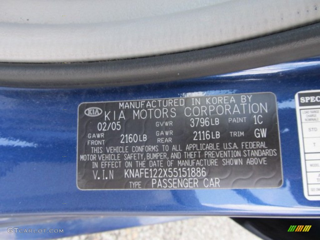 2005 Spectra EX Sedan - Imperial Blue / Gray photo #14