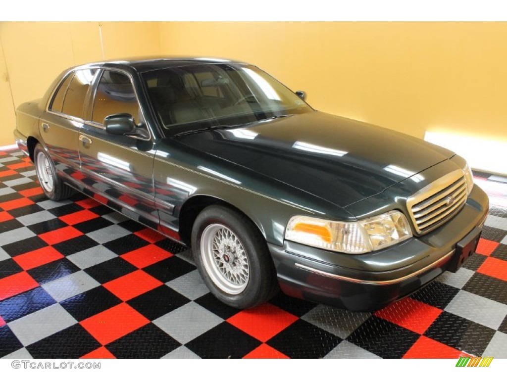 1998 Crown Victoria Sedan - Dark Green Satin Metallic / Medium Parchment photo #1