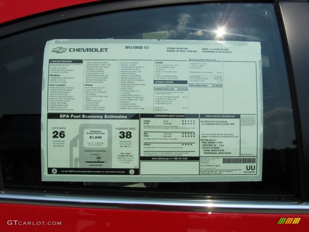 2012 Chevrolet Cruze LT/RS Window Sticker Photo #53176823