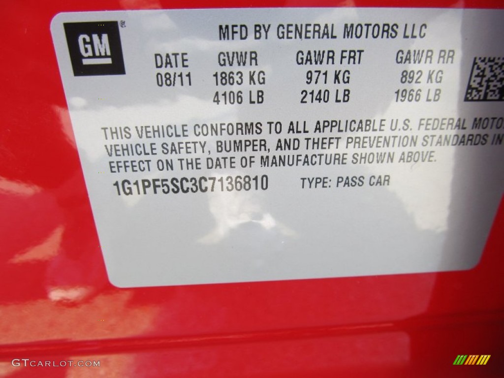 2012 Chevrolet Cruze LT/RS Info Tag Photo #53176949