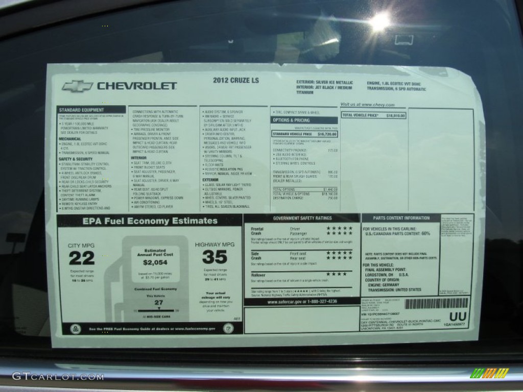 2012 Chevrolet Cruze LS Window Sticker Photo #53177288