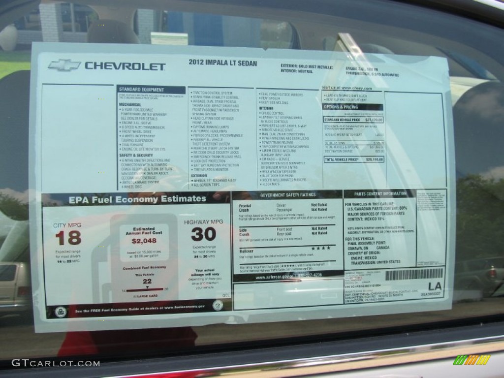 2012 Chevrolet Impala LT Window Sticker Photo #53177546