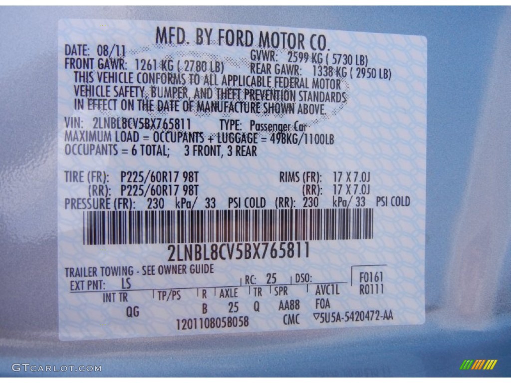 2011 Town Car Color Code LS for Light Ice Blue Metallic Photo #53179031