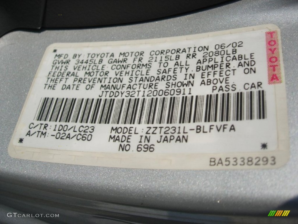 2002 Celica Color Code 1D0 for Liquid Silver Metallic Photo #53183636