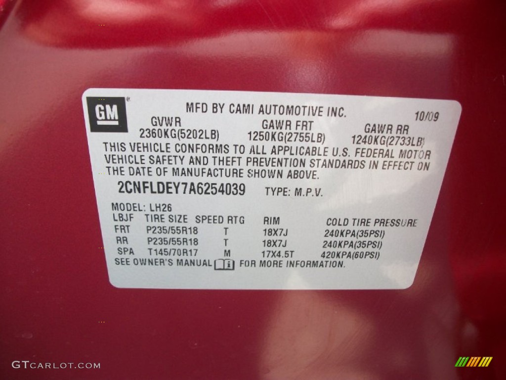 2010 Chevrolet Equinox LT Info Tag Photo #53210534