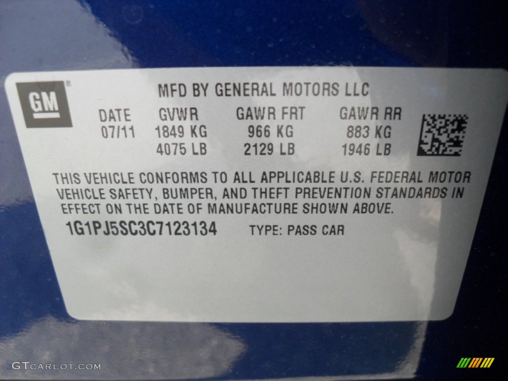 2012 Chevrolet Cruze Eco Info Tag Photo #53211584