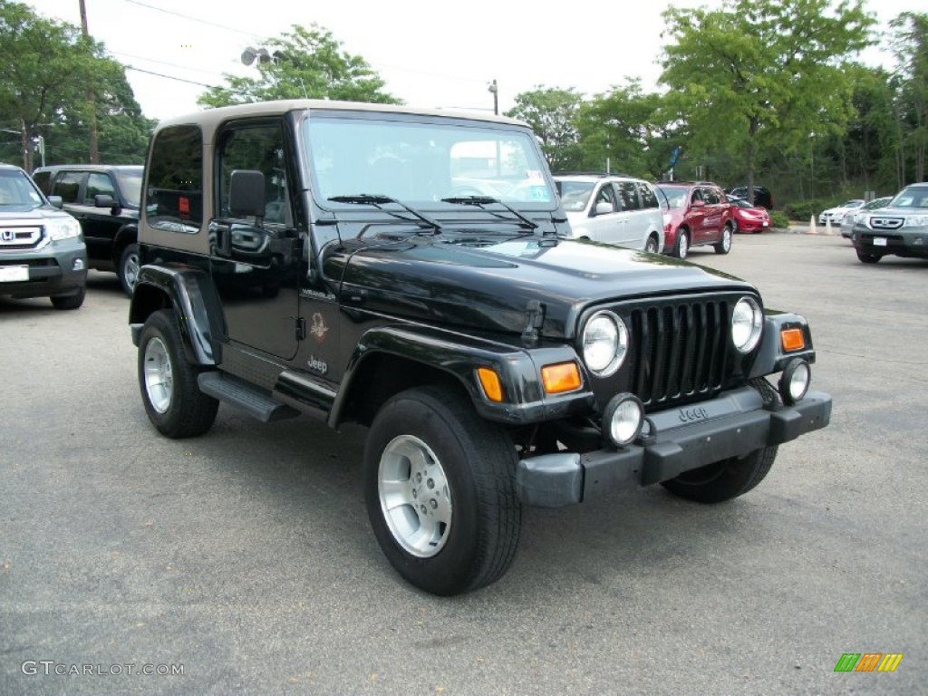 2002 Wrangler Sahara 4x4 - Black / Camel Beige/Dark Green photo #6
