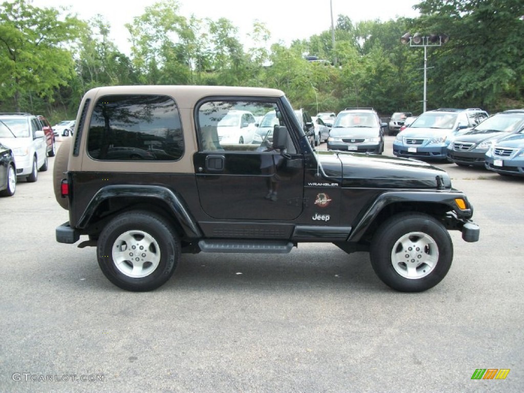 2002 Wrangler Sahara 4x4 - Black / Camel Beige/Dark Green photo #7