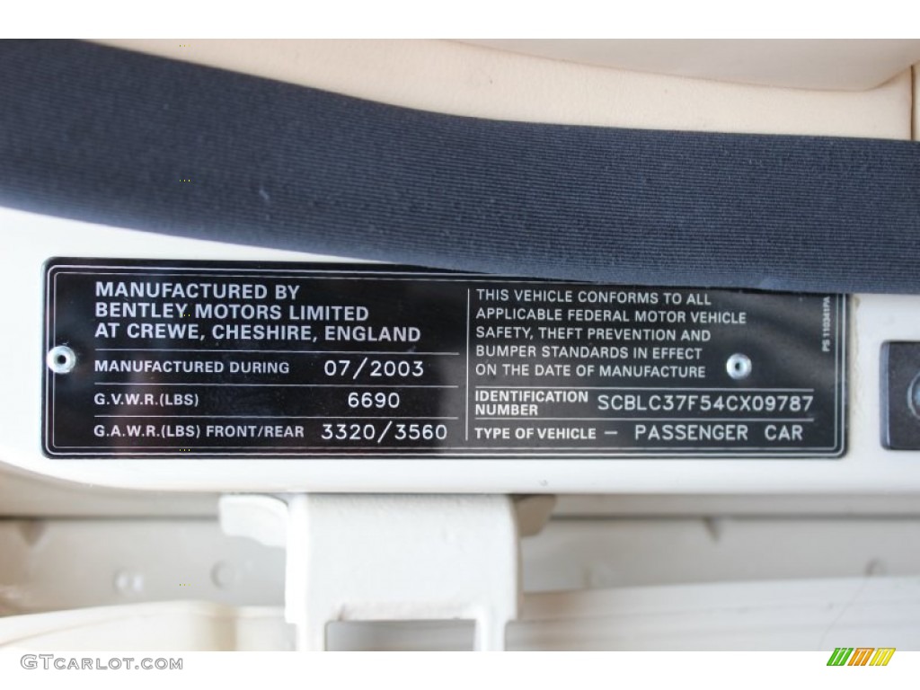 2004 Bentley Arnage R Info Tag Photos