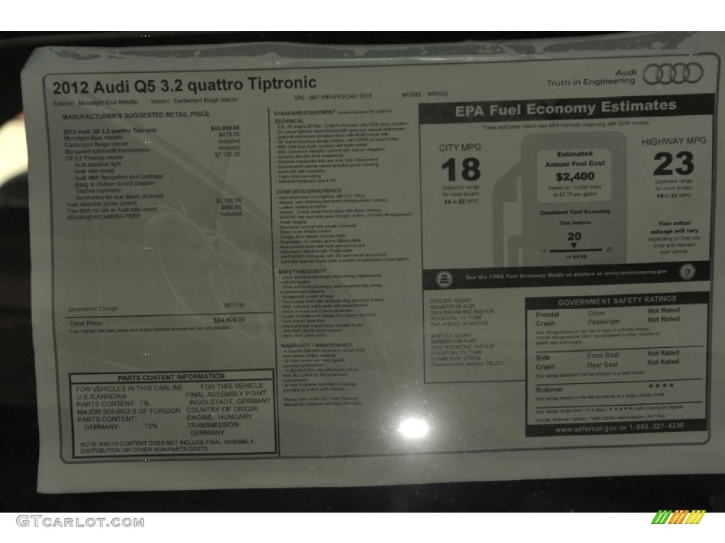 2012 Audi Q5 3.2 FSI quattro Window Sticker Photo #53242218