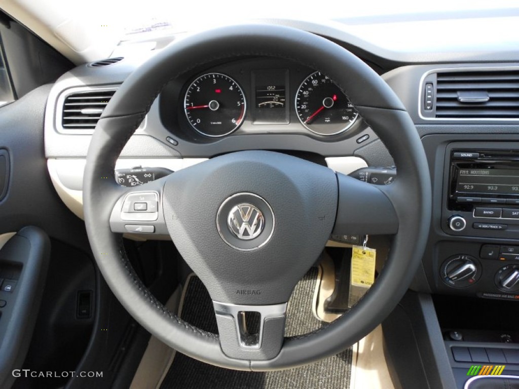 2012 Volkswagen Jetta TDI Sedan Cornsilk Beige Steering Wheel Photo #53262022