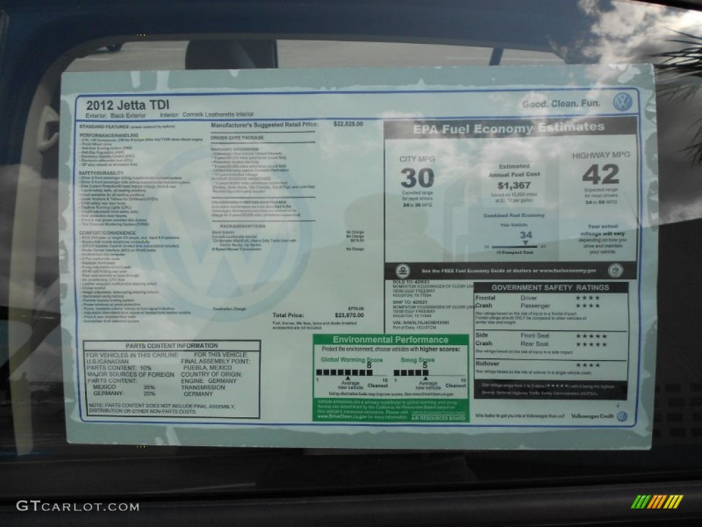 2012 Volkswagen Jetta TDI Sedan Window Sticker Photo #53262094