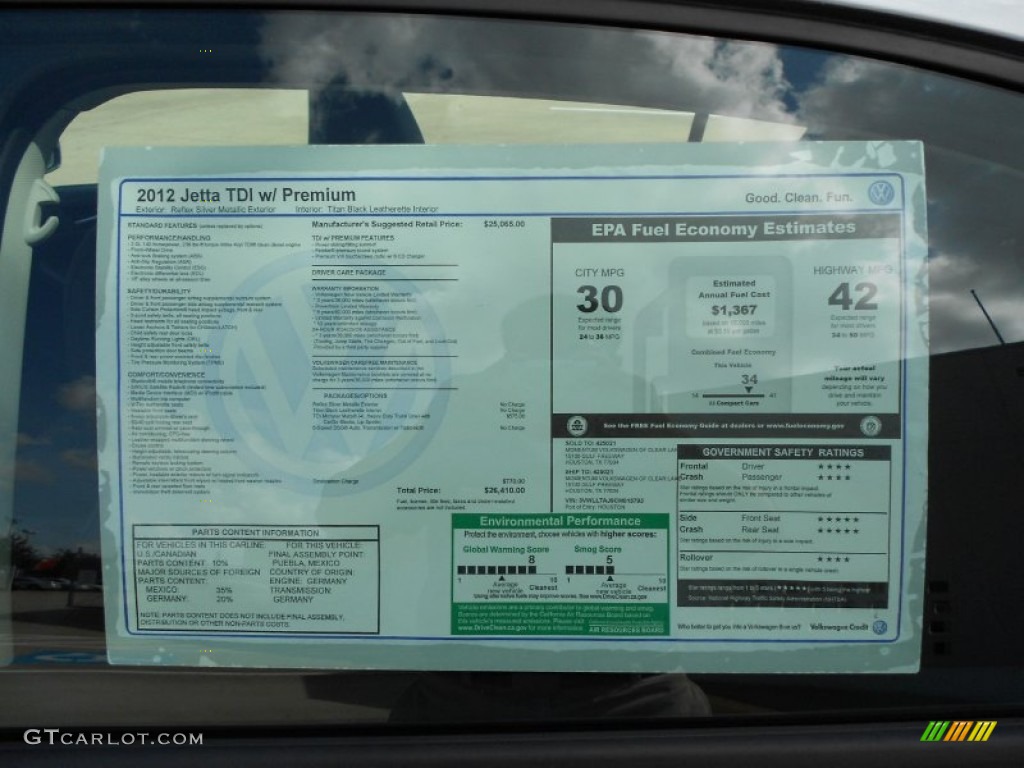 2012 Volkswagen Jetta TDI Sedan Window Sticker Photo #53262781