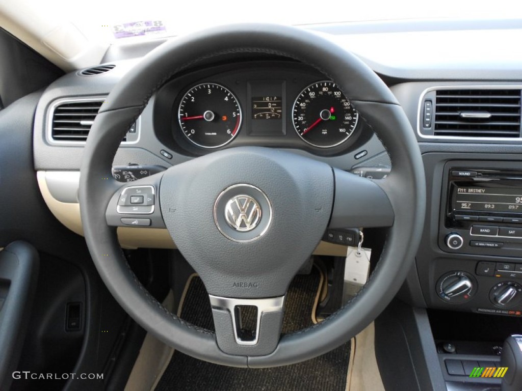 2012 Volkswagen Jetta TDI Sedan Cornsilk Beige Steering Wheel Photo #53263024