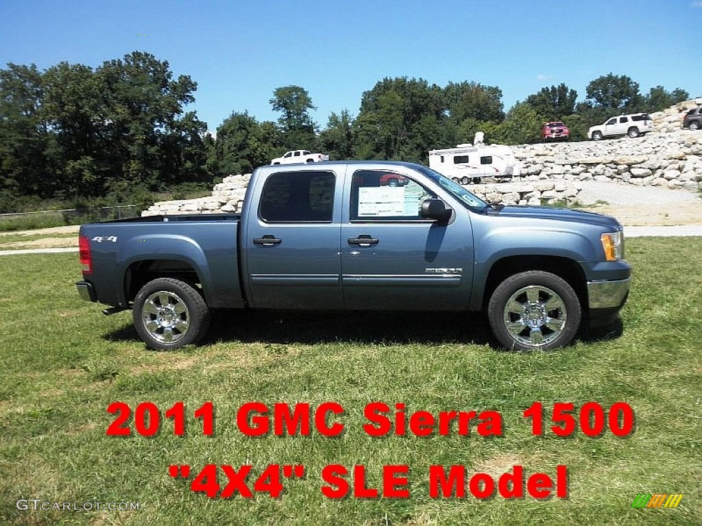 2011 Sierra 1500 SLE Crew Cab 4x4 - Stealth Gray Metallic / Ebony photo #1