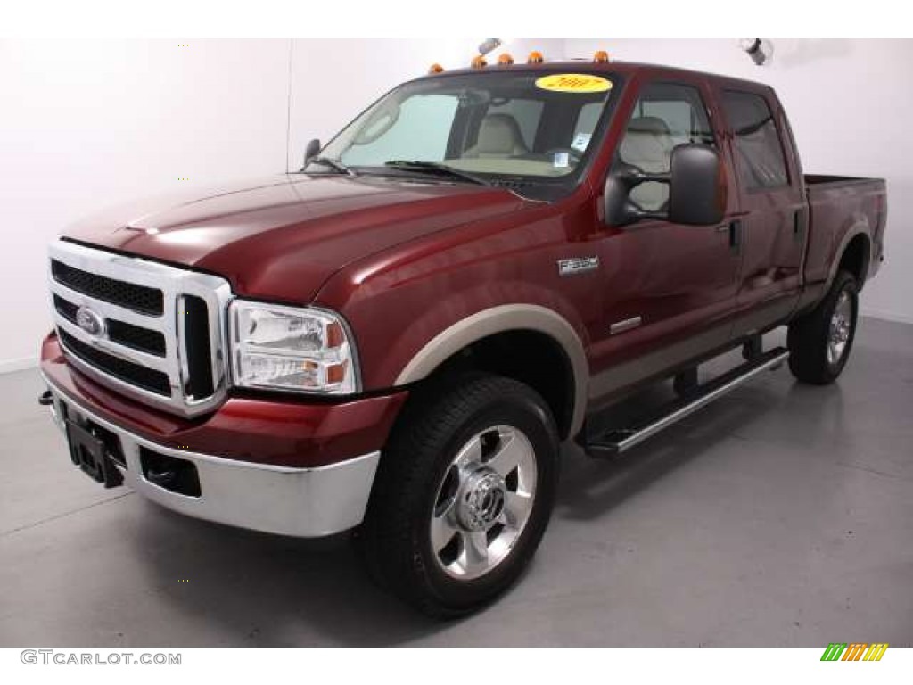 2007 F350 Super Duty Lariat Crew Cab 4x4 - Dark Toreador Red Metallic / Tan photo #1