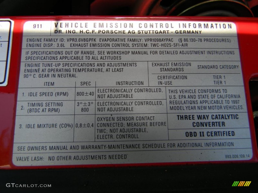 1997 Porsche 911 Carrera Cabriolet Info Tag Photo #53296092
