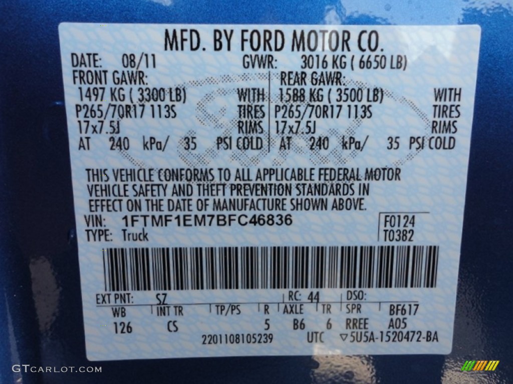 2011 F150 Color Code SZ for Blue Flame Metallic Photo #53296449