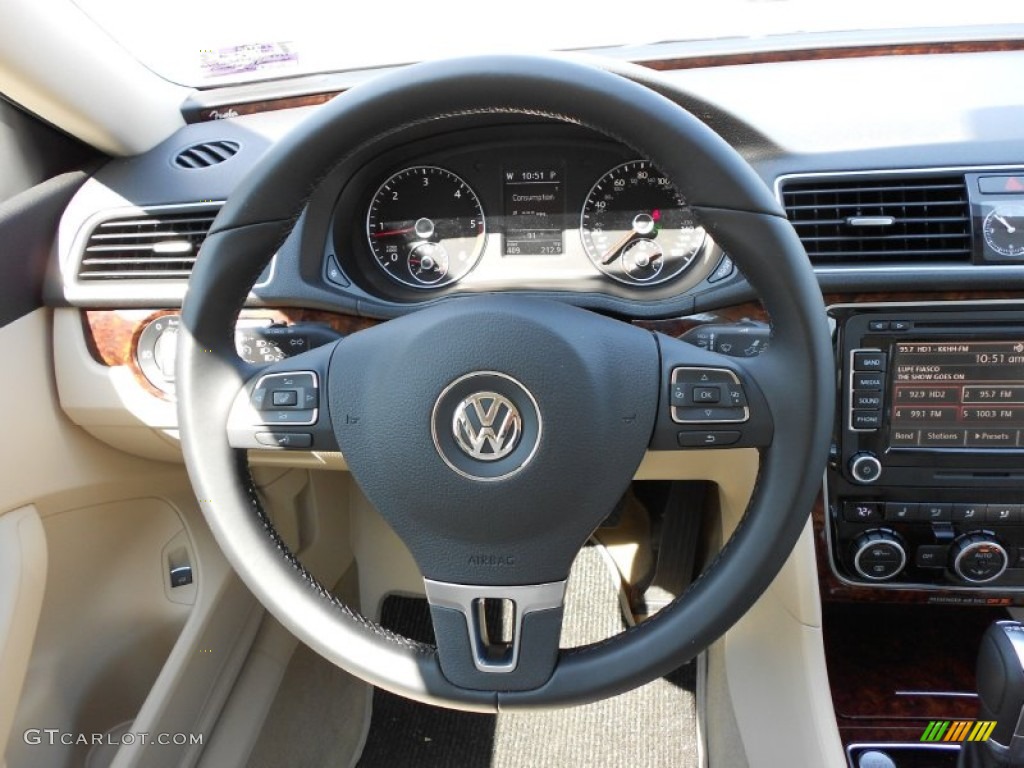 2012 Volkswagen Passat TDI SEL Cornsilk Beige Steering Wheel Photo #53304396