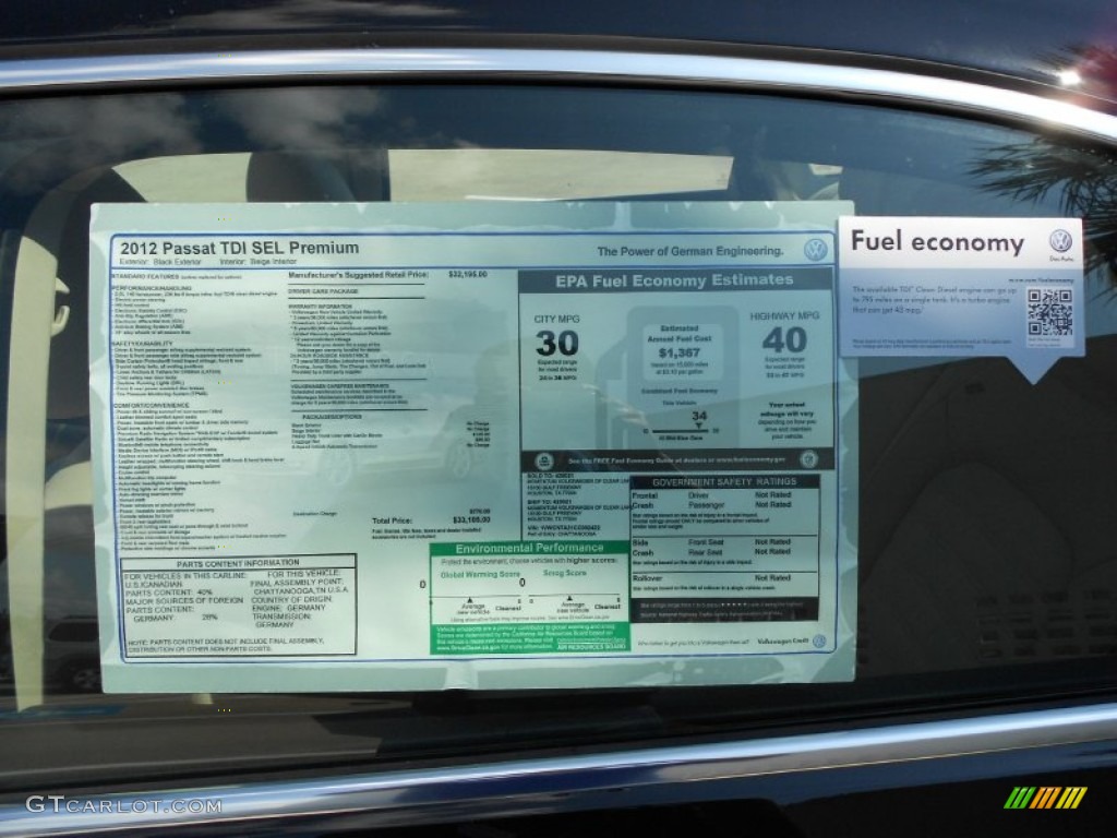 2012 Volkswagen Passat TDI SEL Window Sticker Photo #53304495