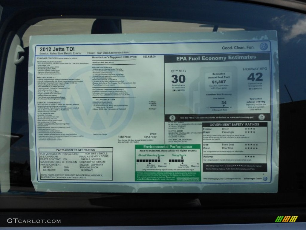 2012 Volkswagen Jetta TDI Sedan Window Sticker Photo #53305185