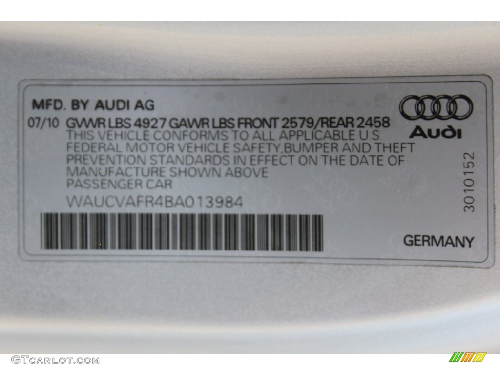 2011 Audi S5 4.2 FSI quattro Coupe Info Tag Photo #53307924